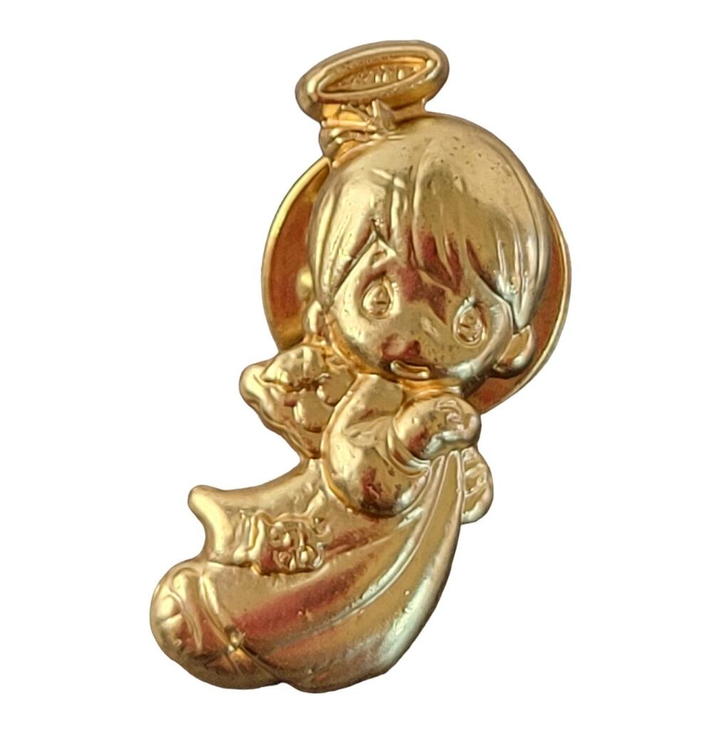 Gold Tone Precious Moments Enesco Little Angel Lapel Pin Brooch With Gift Box
